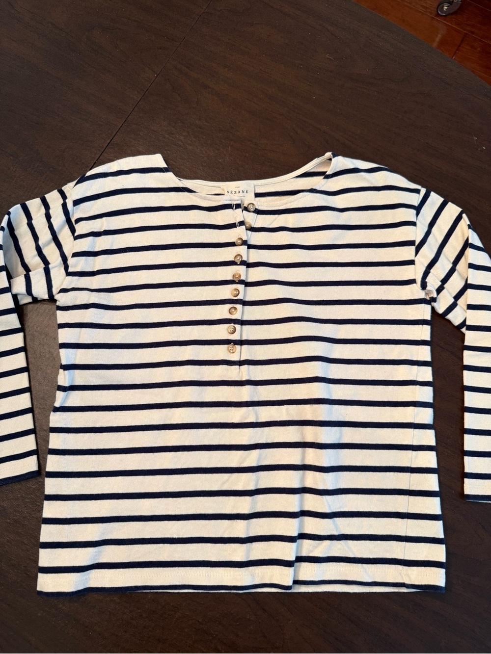 Sezane Navy and White Striped Long-Sleeve Tee